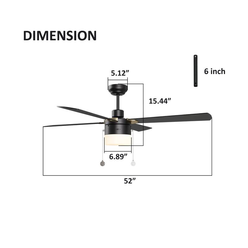 CARRO Harvey 52" Indoor Pull Chain Ceiling Fan with Light-Downrod