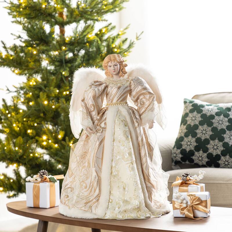Glitzhome 18.5"-24"H Christmas Elegant Angel Tree Toppers with Porcelain Face