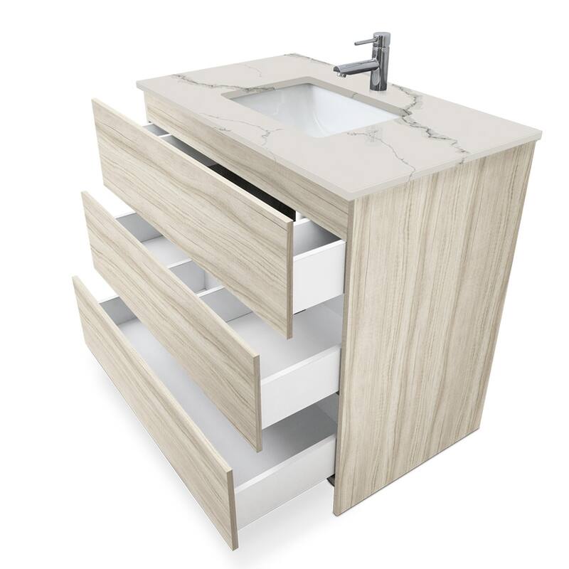 Element Standing 36 in x W x 22 in D x 35 in H Bathroom Vanity in Ebony with Galaxy Grey Quartz Top