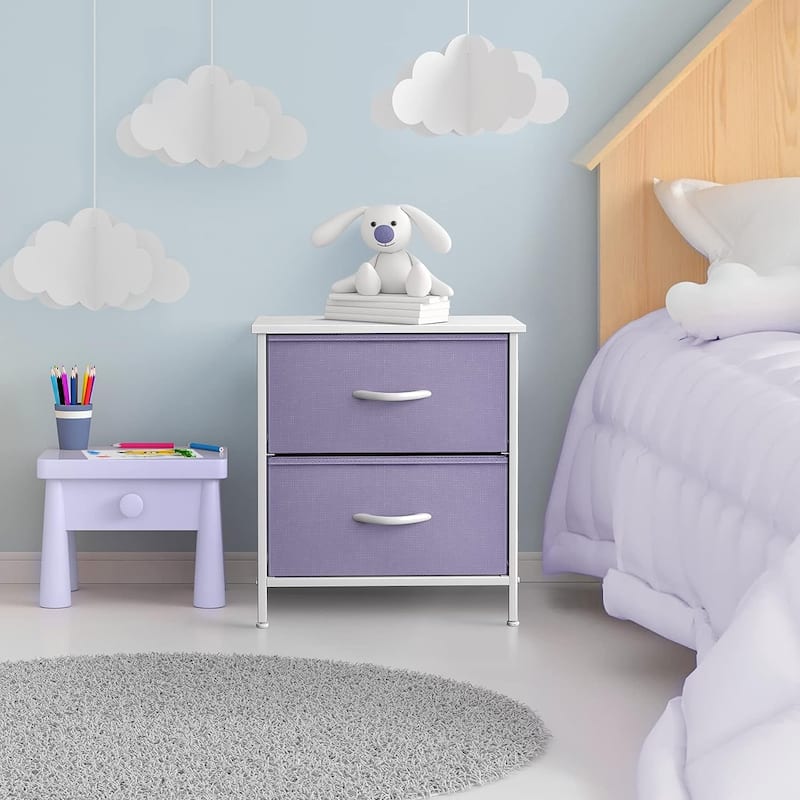 2 Drawer Bedside Nightstand End Table Bedroom Dresser, Pastel Colors