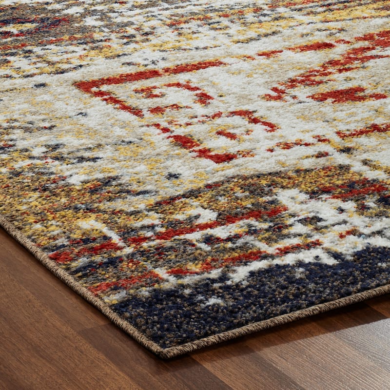 Porch & Den Quince Distressed Diamond Band Area Rug
