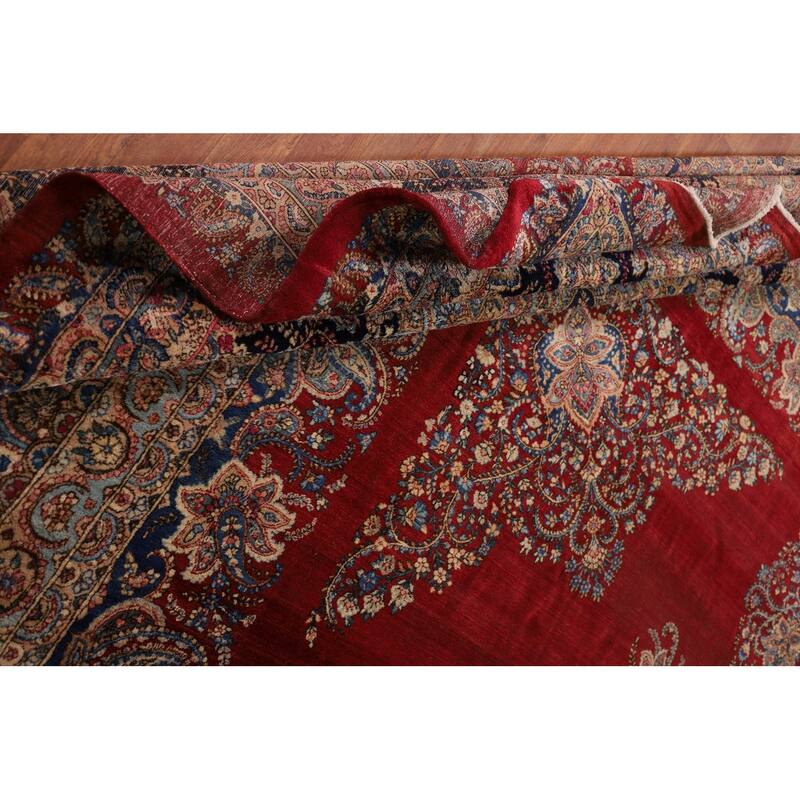 Pre-1900 Antique Kerman Ravar Persian Large Red Handmade Wool Carpet - 14'2"x 19'0"