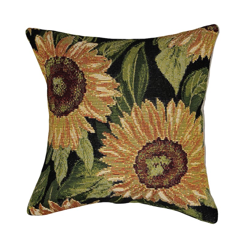 Liora Manne Marina Sunflowers Indoor/Outdoor Pillow - 18" x 18" - Polyester - Black