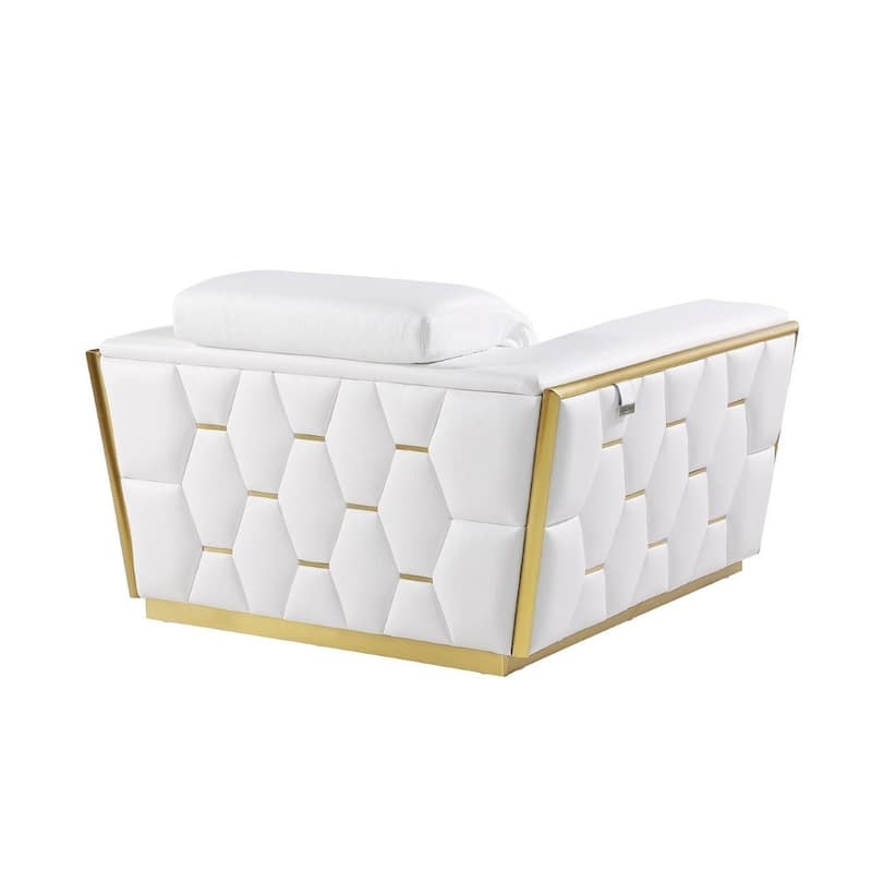HomeRoots 47" White and Gold Italian Leather Club Chair - 47 in. x 40 in. x 43 in.