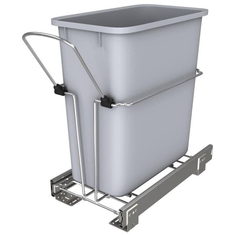 Rev-A-Shelf Universal Waste Pullout with Single Gray 20 qt. Container - Chrome