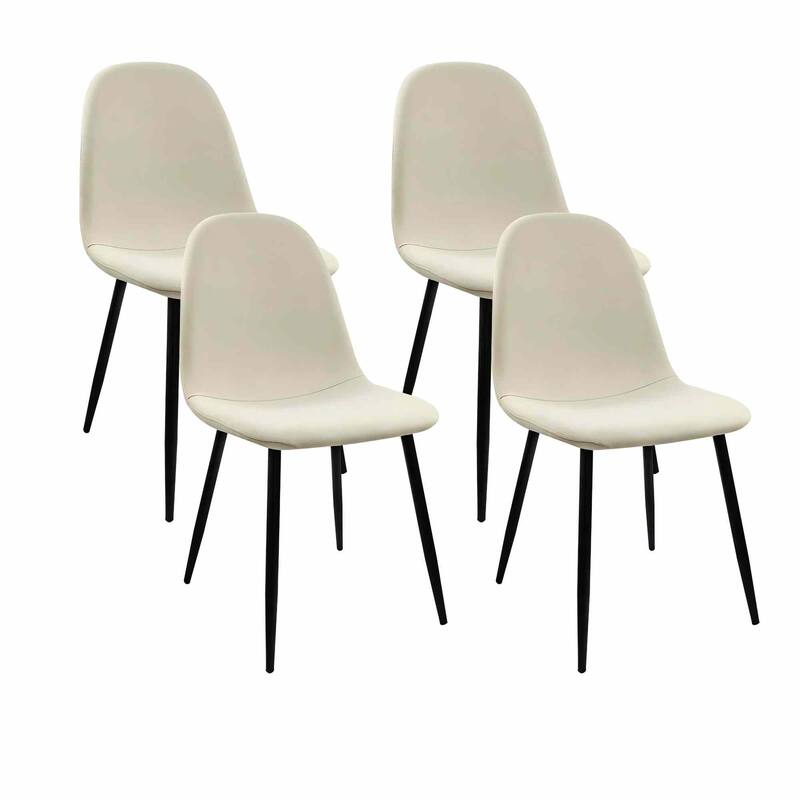 Set of 4 Modern Dining Chairs: Soft Suede Seat, Spoon Shape, Black Metal Legs for Dining Room/Kitchen - Beige