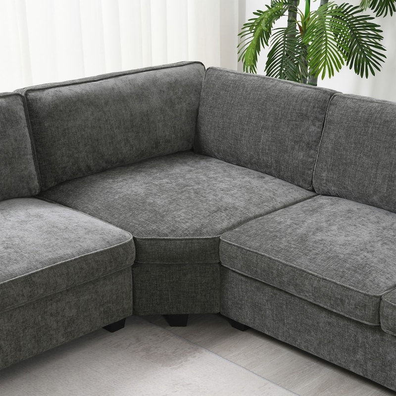 119" U-Shaped Chenille Sectional Sofa with Chaise and Cup Holders