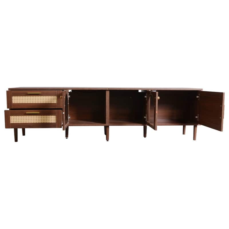 Rattan-Inspired 80'' Media Console with LED Lights & Ample Storage