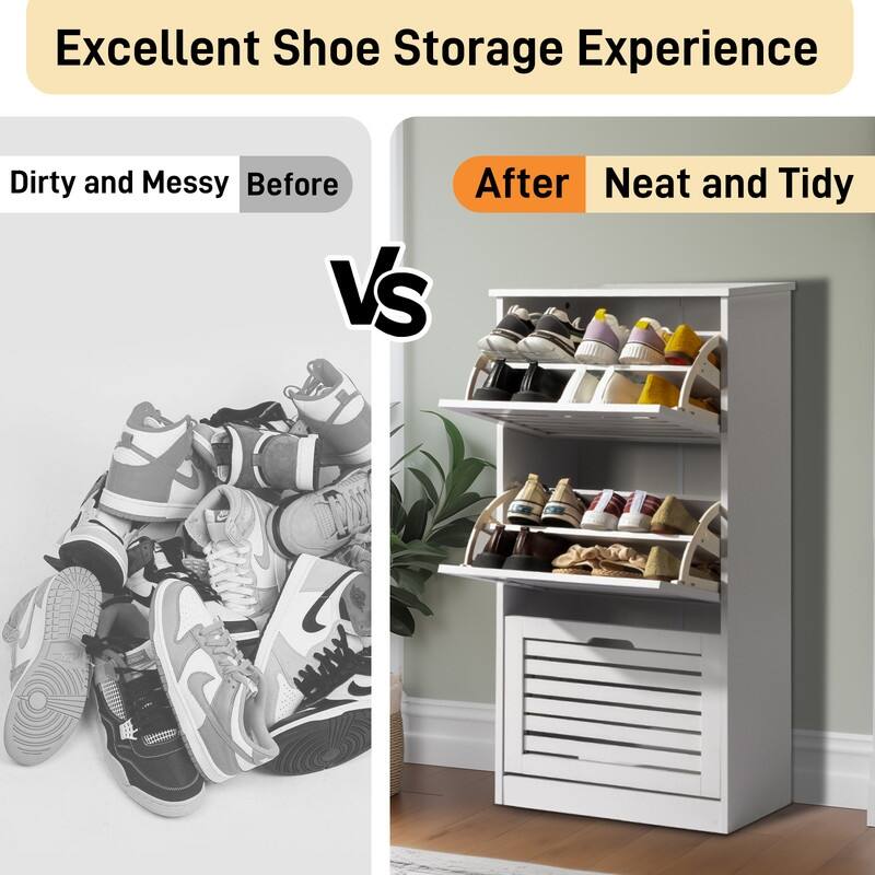 21.26" W MDF Shutter Drawers Shoe Cabinet White