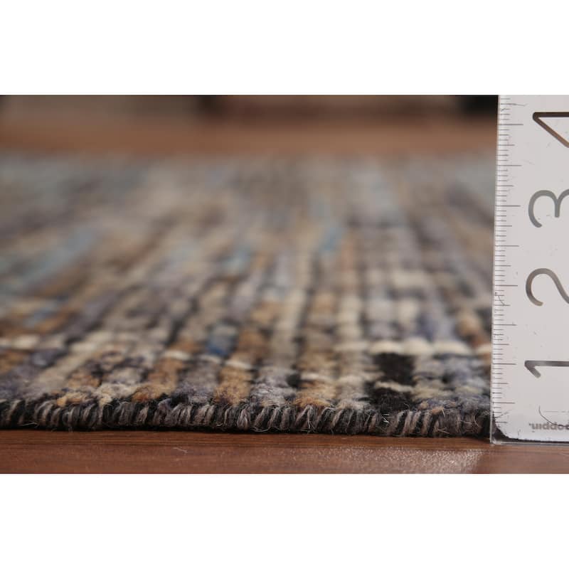 Navy Blue & Brown Moroccan Oriental Area Rug Handmade Wool Carpet - 5'7"x 9'11"