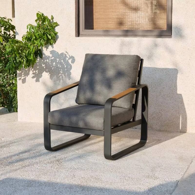 Outdoor Patio Sofa with Removable Cushions, Weather-Resistant - Chair - Dark Gray