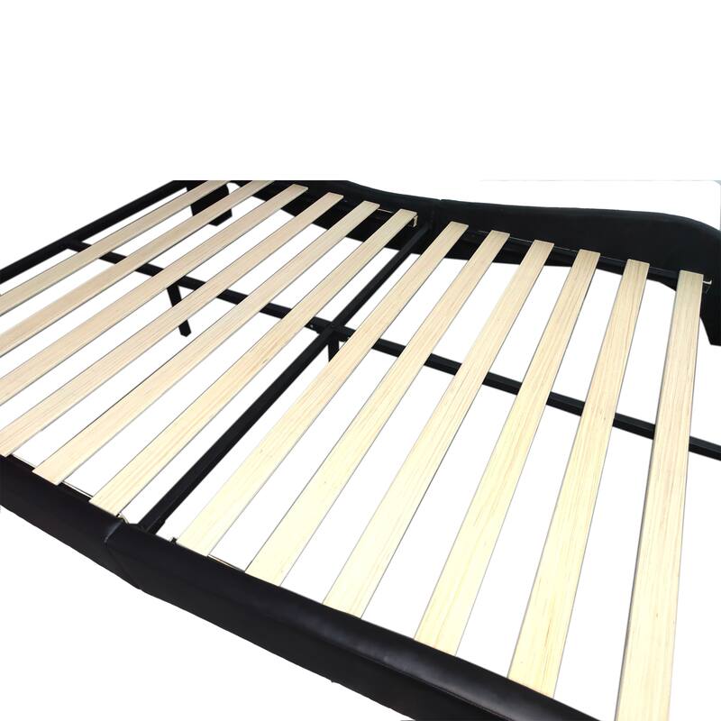 Black Leather Upholstered Queen Platform Bed with LED Lights, Bluetooth Music, and Massage Function