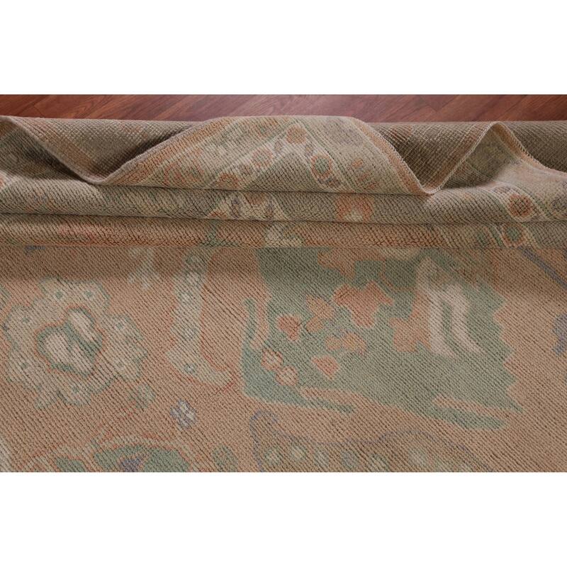 Hand Knotted Oriental 100% Wool Carpet Transitional All-Over Peach Oushak Area Rug - 12' 0'' X 9' 1''