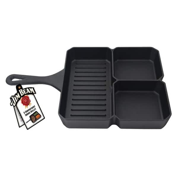 Jim Beam 10'' Heavy Duty Construction Pre Seasoned 3-Compartment Cast Iron  Skillet for Superior Heat Retention and Even Cooking - Bed Bath & Beyond -  22591155