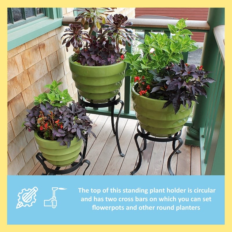 Achla Designs Large Indoor Outdoor Patio Flowerpot Plant Stand, 18 Inch Tall, Black Powder Coat Finish