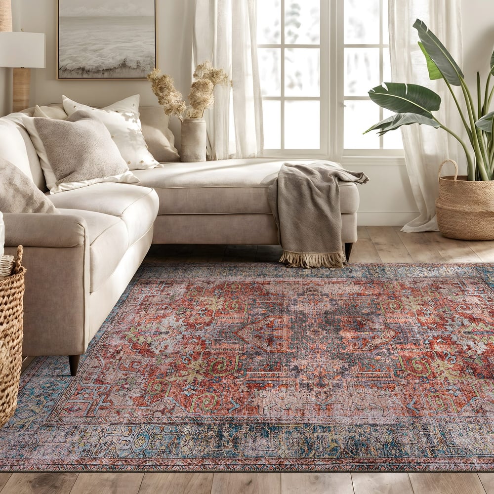 World Rug Gallery Vintage Inspired Distressed Machine Washable Area Rug