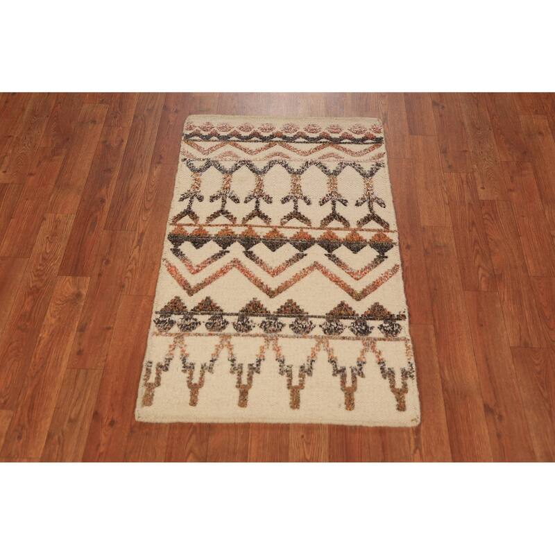 Chevron Moroccan Indian Rug Hand-Knotted Wool Carpet - 2'0"x 3'0"