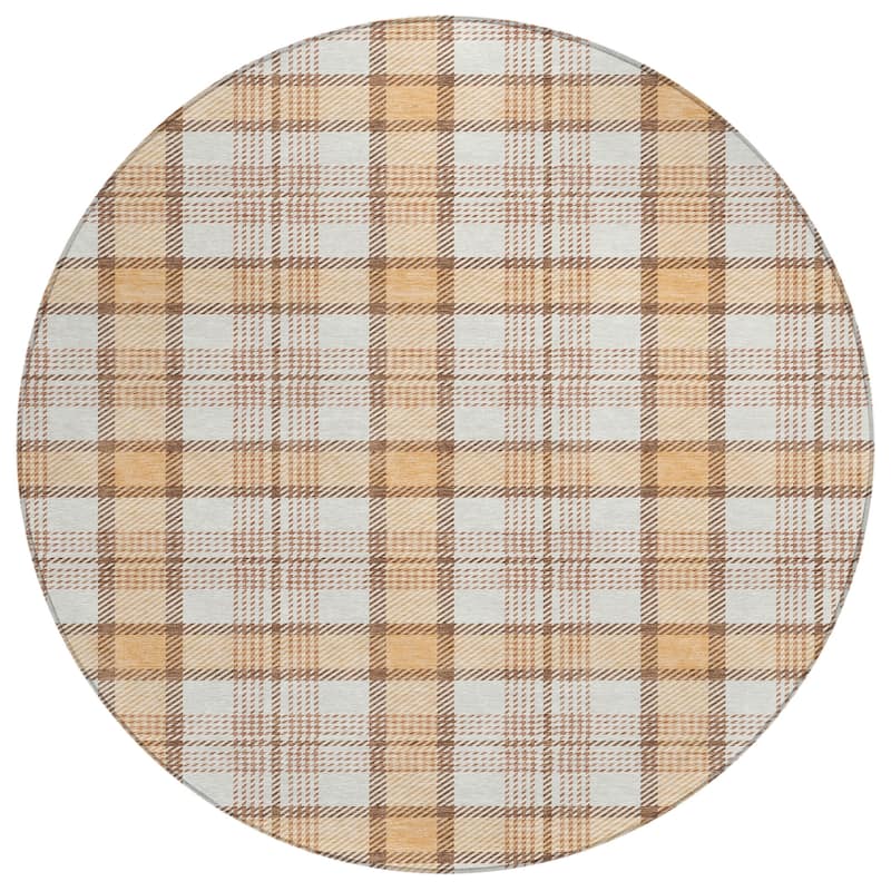 Machine Washable Indoor/ Outdoor Casual Plaid Chantille Rug