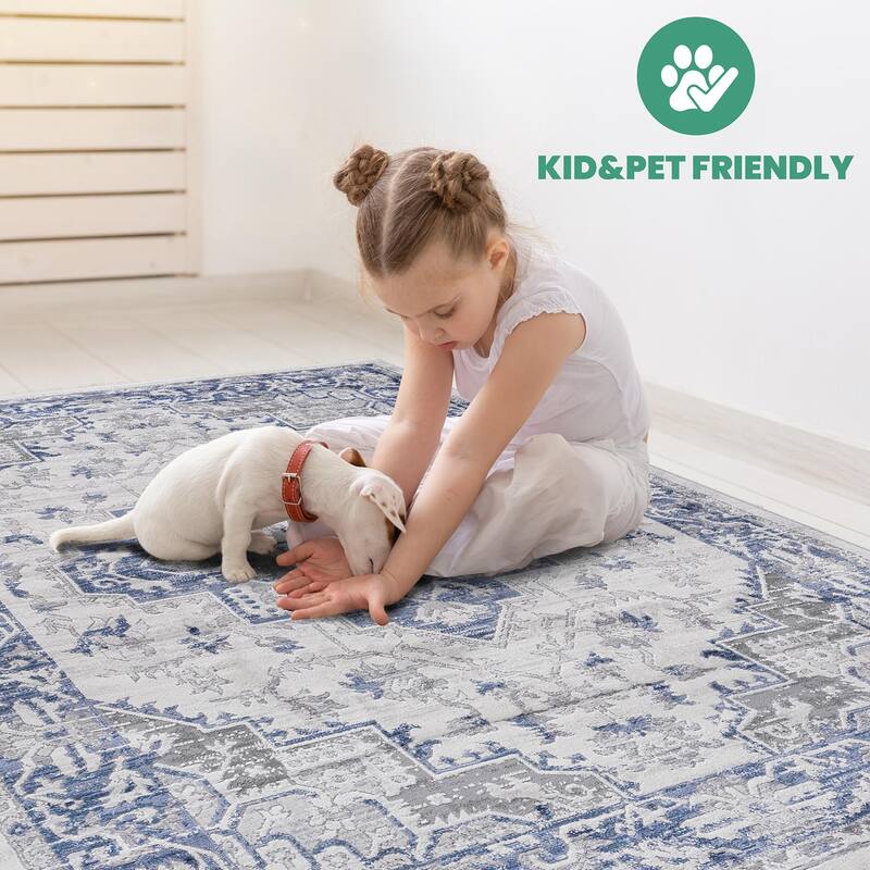 LOOM & LUXE Collection 2X3 Blue/Grey/Oriental Non-Shedding Area Rug - 36" D x 24" W x 0.35" H