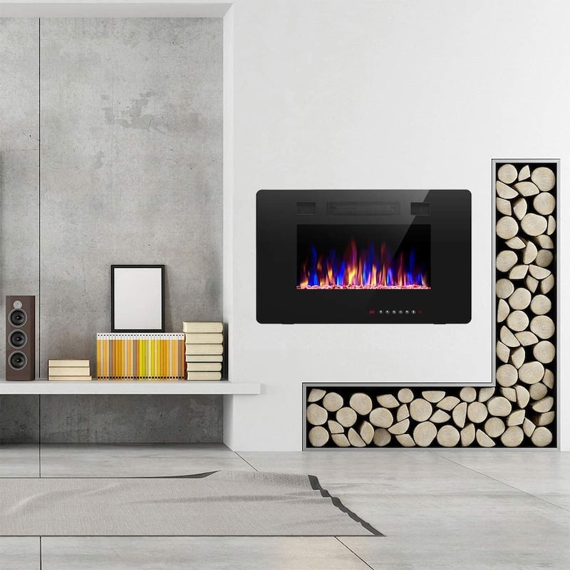 30-60" Recessed Wall Mounted Electric Fireplace, 750-1500W,Touch screen and Remote Control