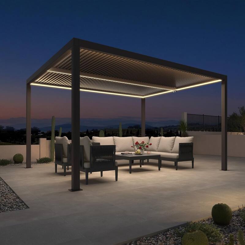 PURPLE LEAF Gray Louvered Pergola Outdoor Aluminum Pergola with Adjustable Roof for Patio Grey Hardtop Gazebo