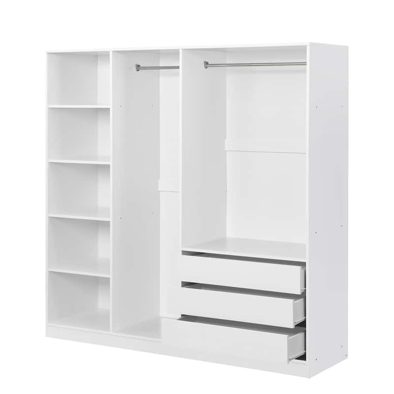 Open Armoire Wardrobe with 3 Drawers 67.70 Inch Freestanding Wardrobe with Clothes Rail Wooden Bedroom Storage Cabinet