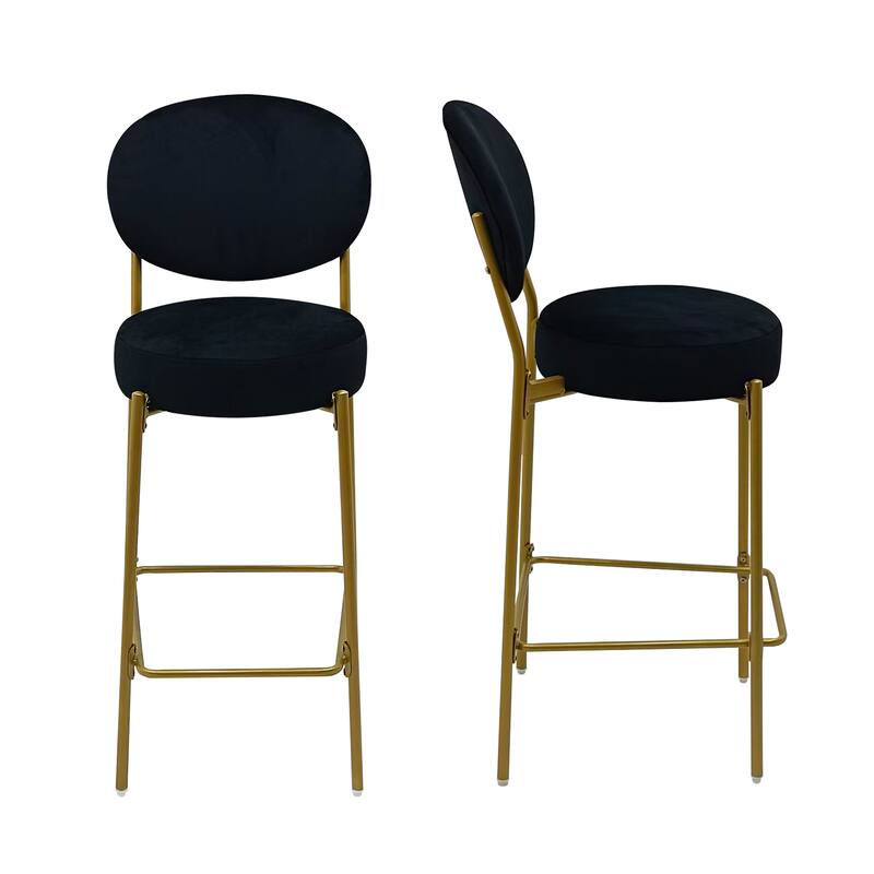2-Pack Modern Velvet Bar Stools with Gold Metal Legs Accent Round Counter Stools for Kitchen Island, Home Bar
