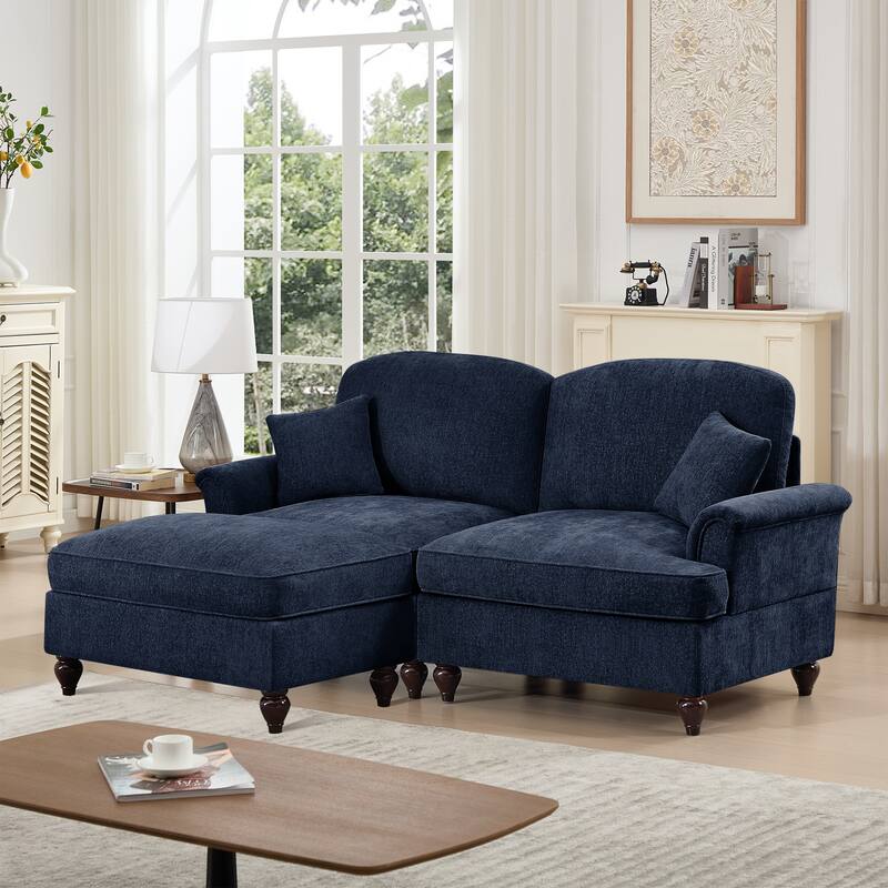 2-Seater L Shaped Sofa Couch, Lounge Sofa with Removable Ruffles Pleats Skirts, Loveseat Sofa with Movable Ottoman