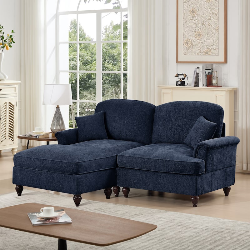 76.4" L Shaped 2-Seat Sectional Sofa, Chenille Couch with Ottoman, Flared Arms Loveseat with Removable Ruffles Pleats Skirts