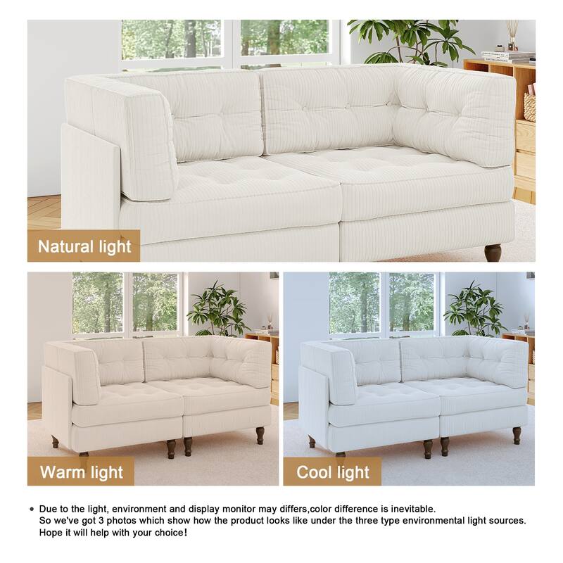 Modular Corduroy Corner Sectional Sofa Couch Set with Tufted Cushion