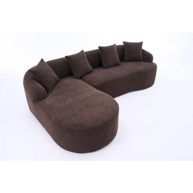 Compression Sponge L-Shape Sectional Sofa with Curved Chaise,Brown Modular Chenille Couch,30D High-Density