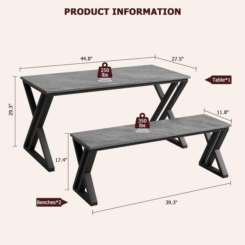 Dining Table Benches Set for 4