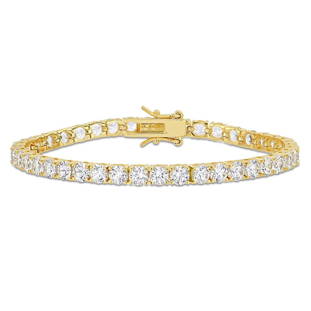 Miadora 14 1/4ct TGW Created White Sapphire Bracelet Yellow Sterling Silver