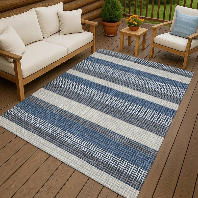 Machine Washable Indoor/ Outdoor Cabana Stripe Chantille Rug