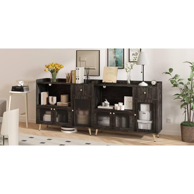Sideboard Buffet Cabinets with Acrylic Door, Kitchen Storage Cabinets, Wood Coffee Bar Tables