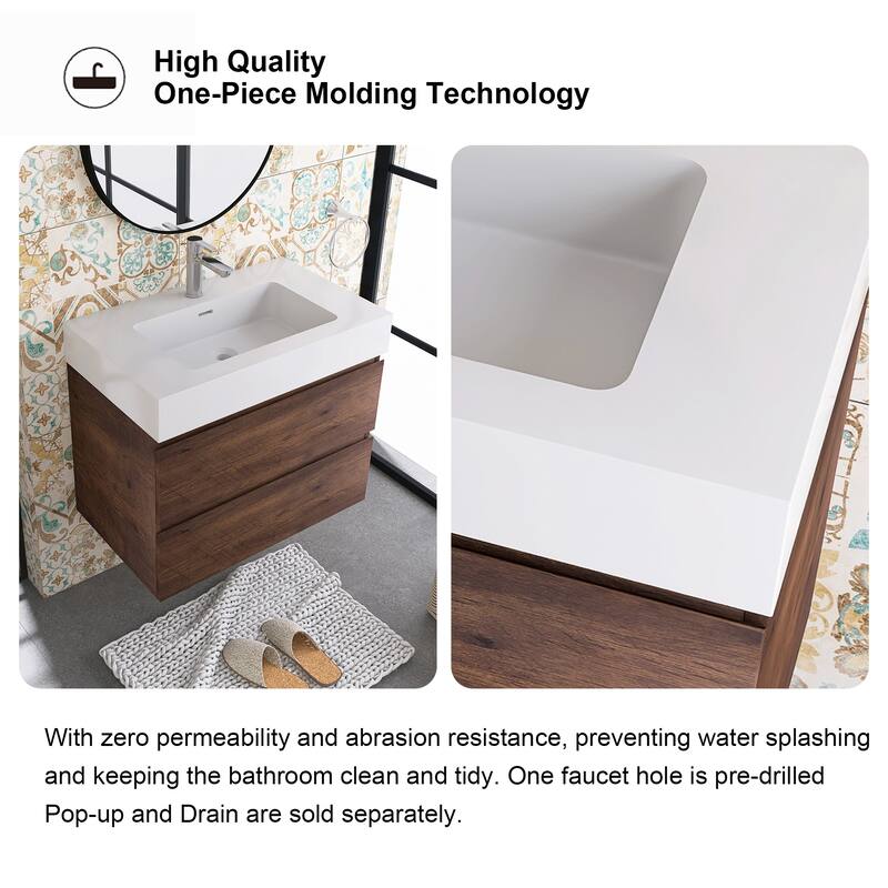 Single Sink Floating Bath Vanity in with Solid Surface Top