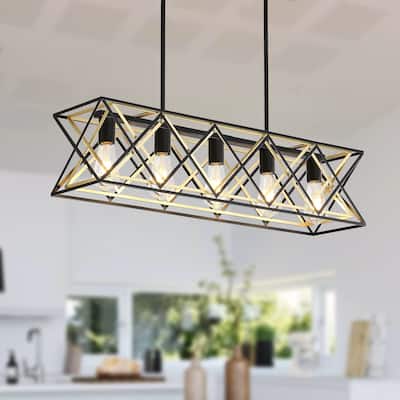 5-Light Kitchen Island Lighting for Farmhouse Linear Chandeliers - Matte black