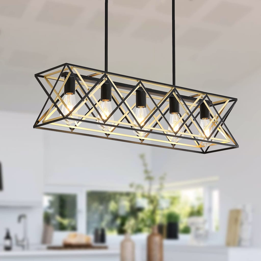 5-Light Kitchen Island Lighting for Farmhouse Linear Chandeliers - Matte black