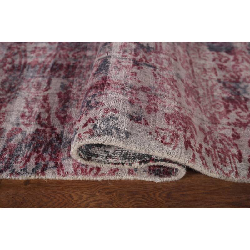 All-Over Red Gray Abstract Indian Area Rug Hand-Knotted Wool Carpet - 7'11"x 9'9"