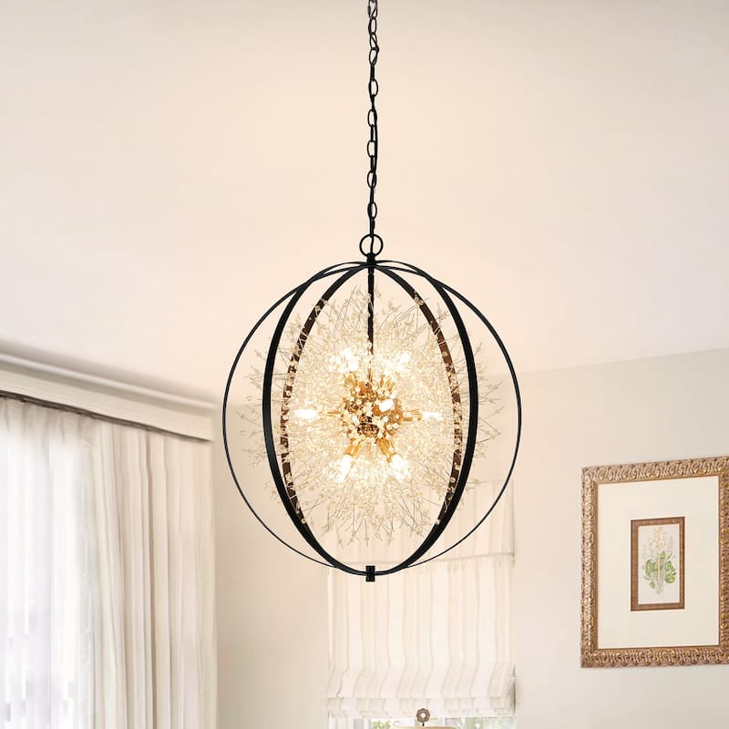 12-Light Modern Firework Chandelier Dandelion Light Sputnik Pendant Light - Black