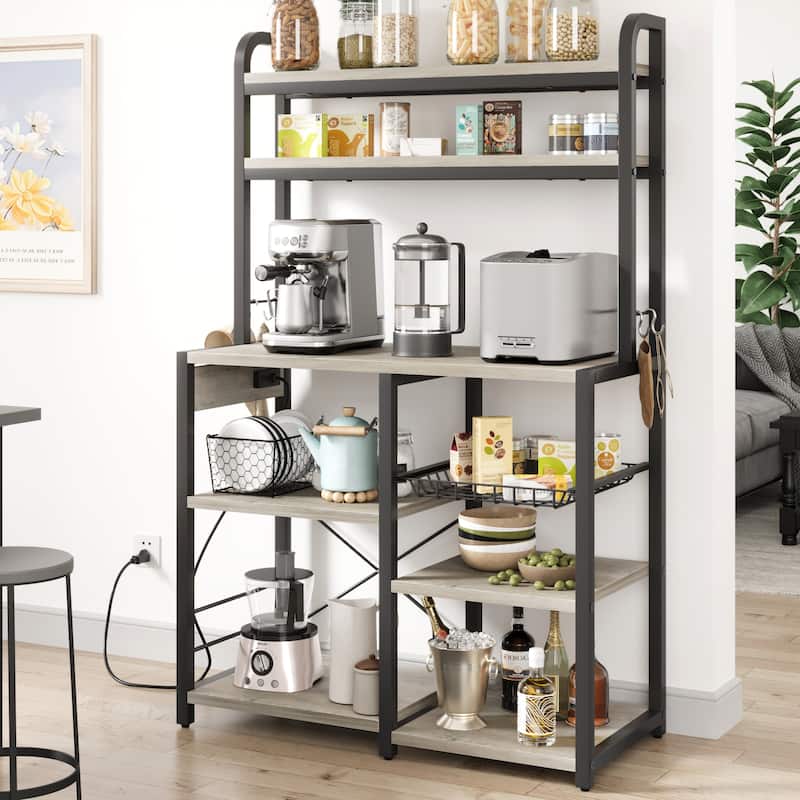 Kitchen Buffet Table with Large Storage with Power Outlet