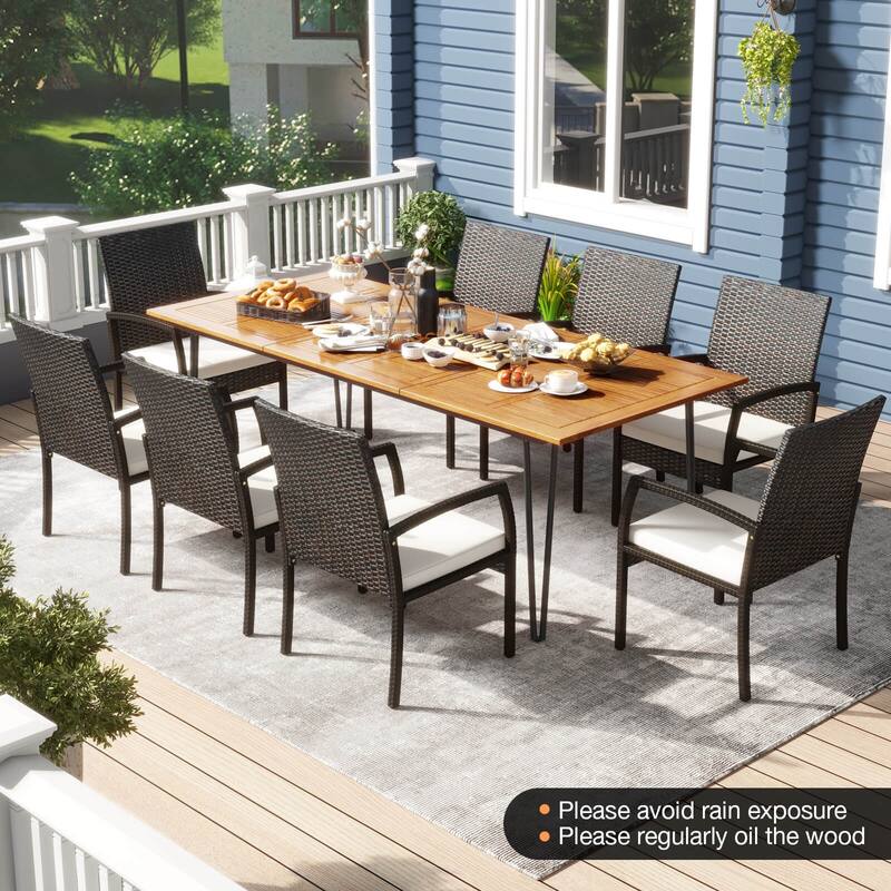 Costway 9 PCS Outdoor Patio Dining Set Armchairs Set of 8 and Acacia - See Details