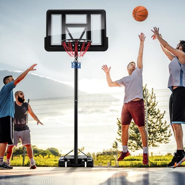 slide 2 of 17, 4.25-10 Feet Adjustable Basketball Hoop System with 44 Inch Backboard Design 1