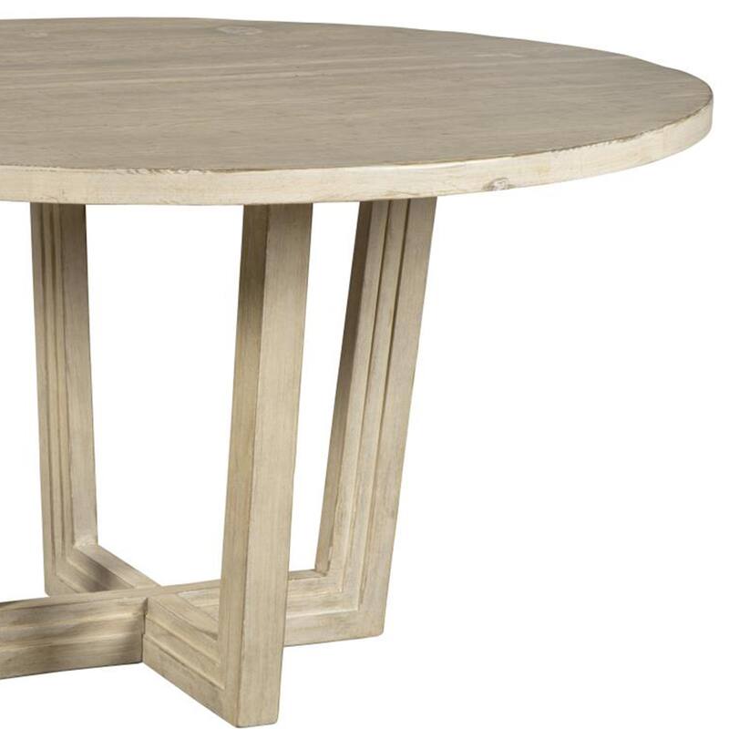 Lasa Dining Table, 54 Inch Round Pine Wood Top, Whitewash Cross Base