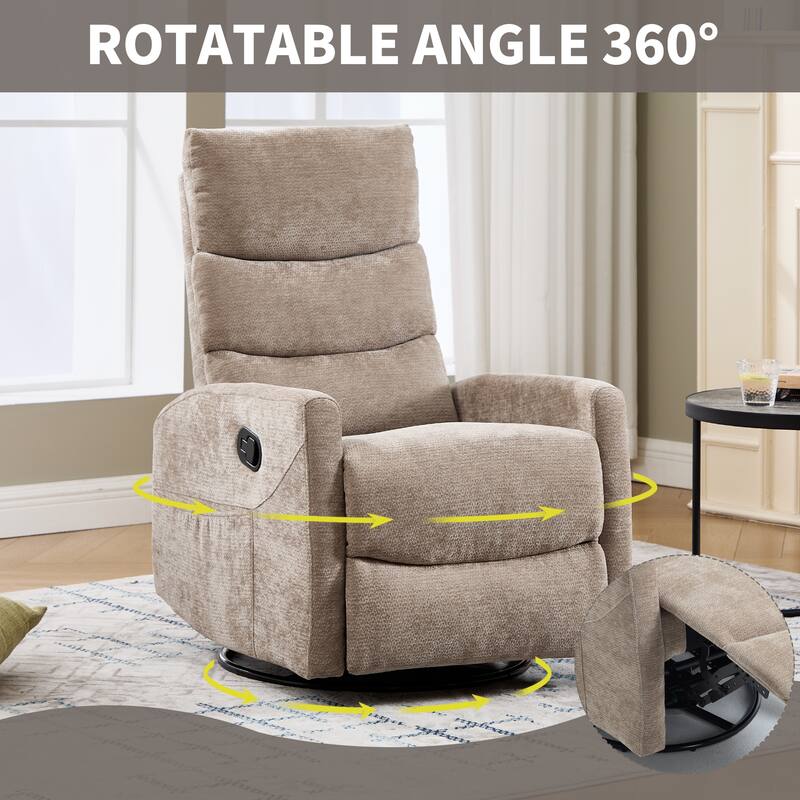 Manual Recliner Chair with Heat & Massage, Fabric Upholstered Glider Recliner Chair, Swivel Recliner Chair with Side Pockets - khaki