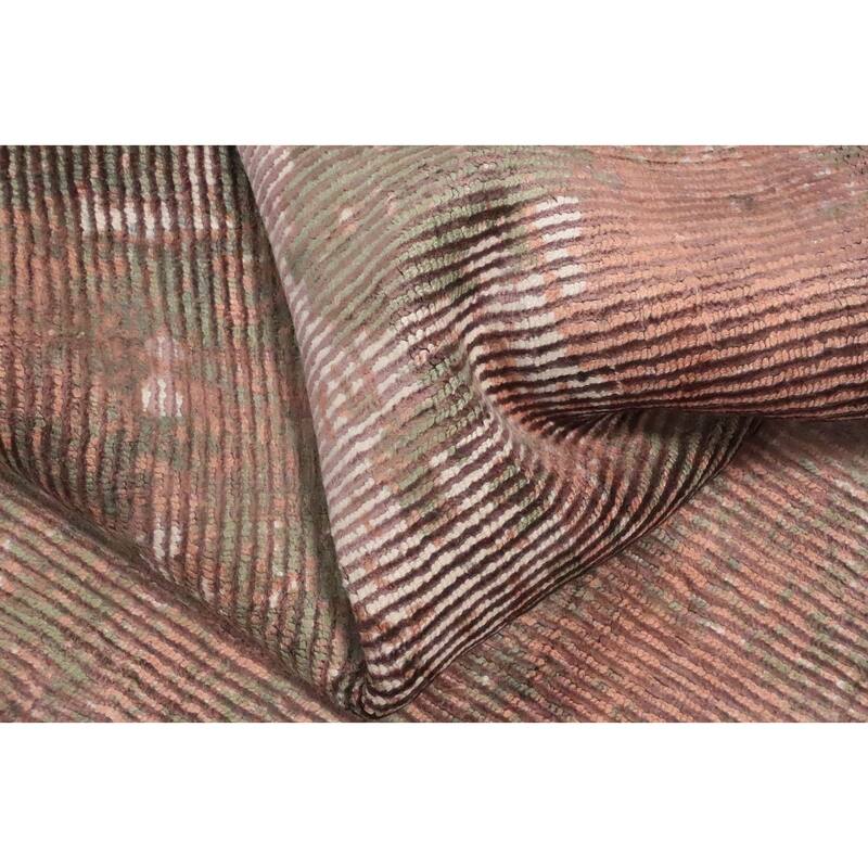 Hand Knotted Oriental Viscose Silk Carpet Modern Abstract Oranges & Rust Abstract Area Rug - 7' 10'' X 5' 11''