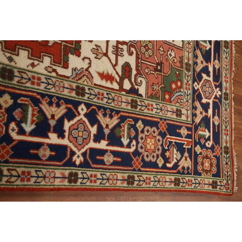 Orange Geometric Heriz Serapi Area Rug Handmade Oriental Wool Carpet - 9'0"x 11'8"