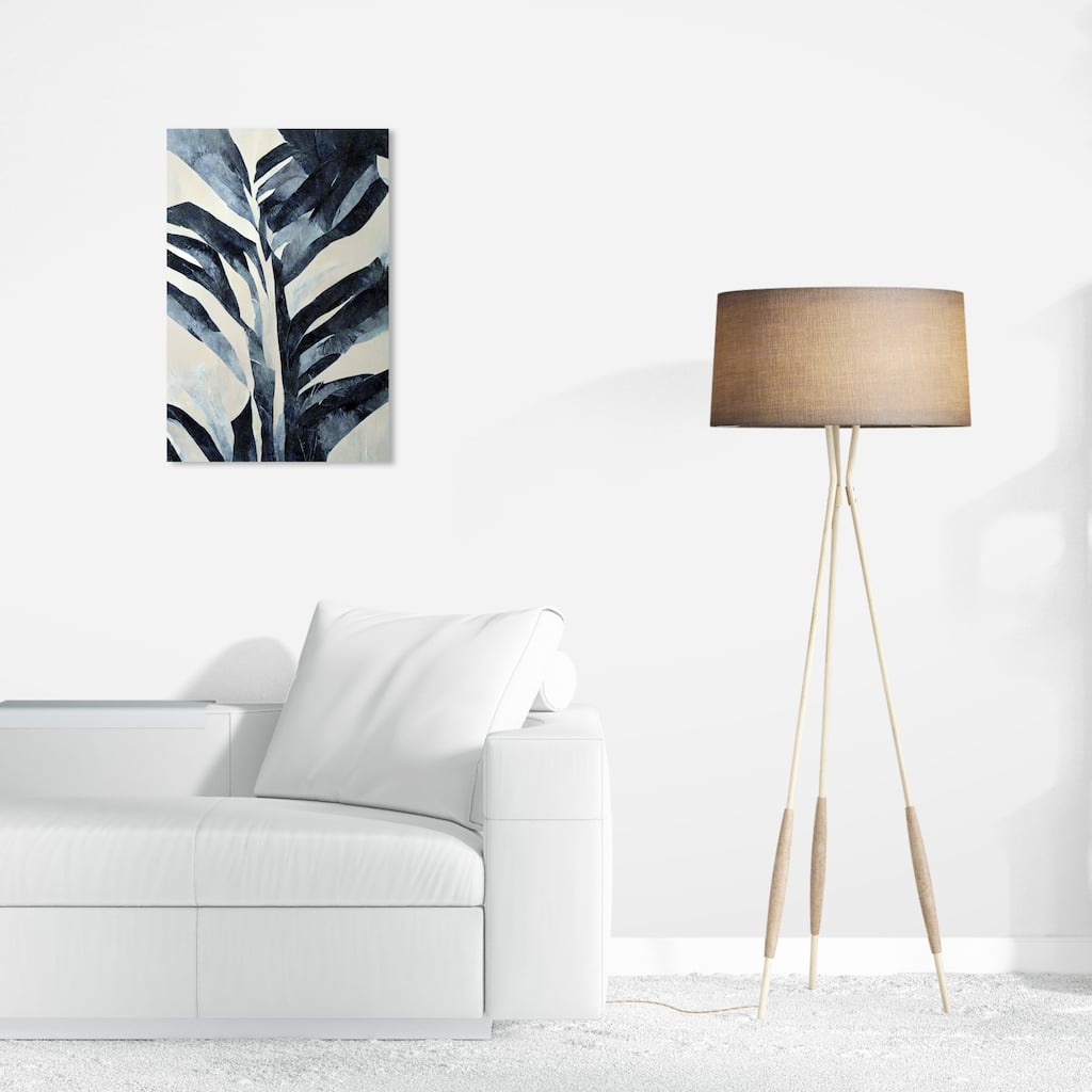 Wynwood Studio Canvas Floral and Botanical Neutral Shade Fern Blue and Tropical Wall Art Canvas Print - Blue, White