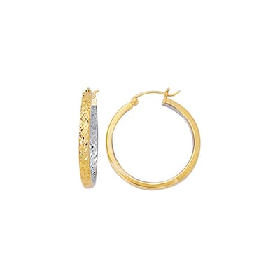 Curata 14k Two-tone Gold 30x3mm Heavy Diamond-cut Inside out Hoop Earrings