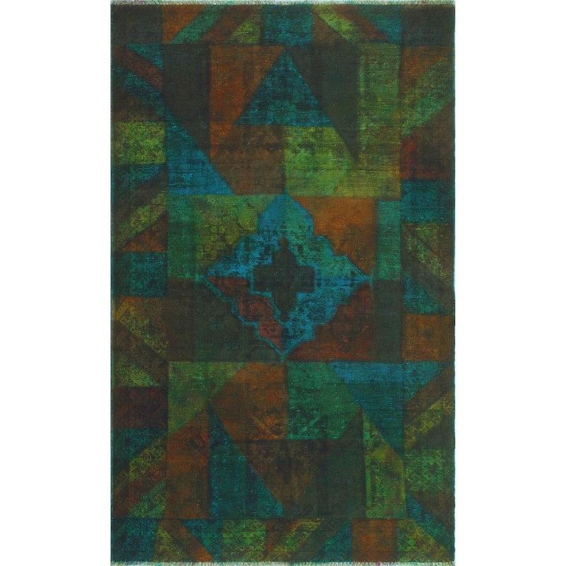 Vintage Rainbow-Dye Halim Blue/Orange Rug - 3'10" x 6'7"